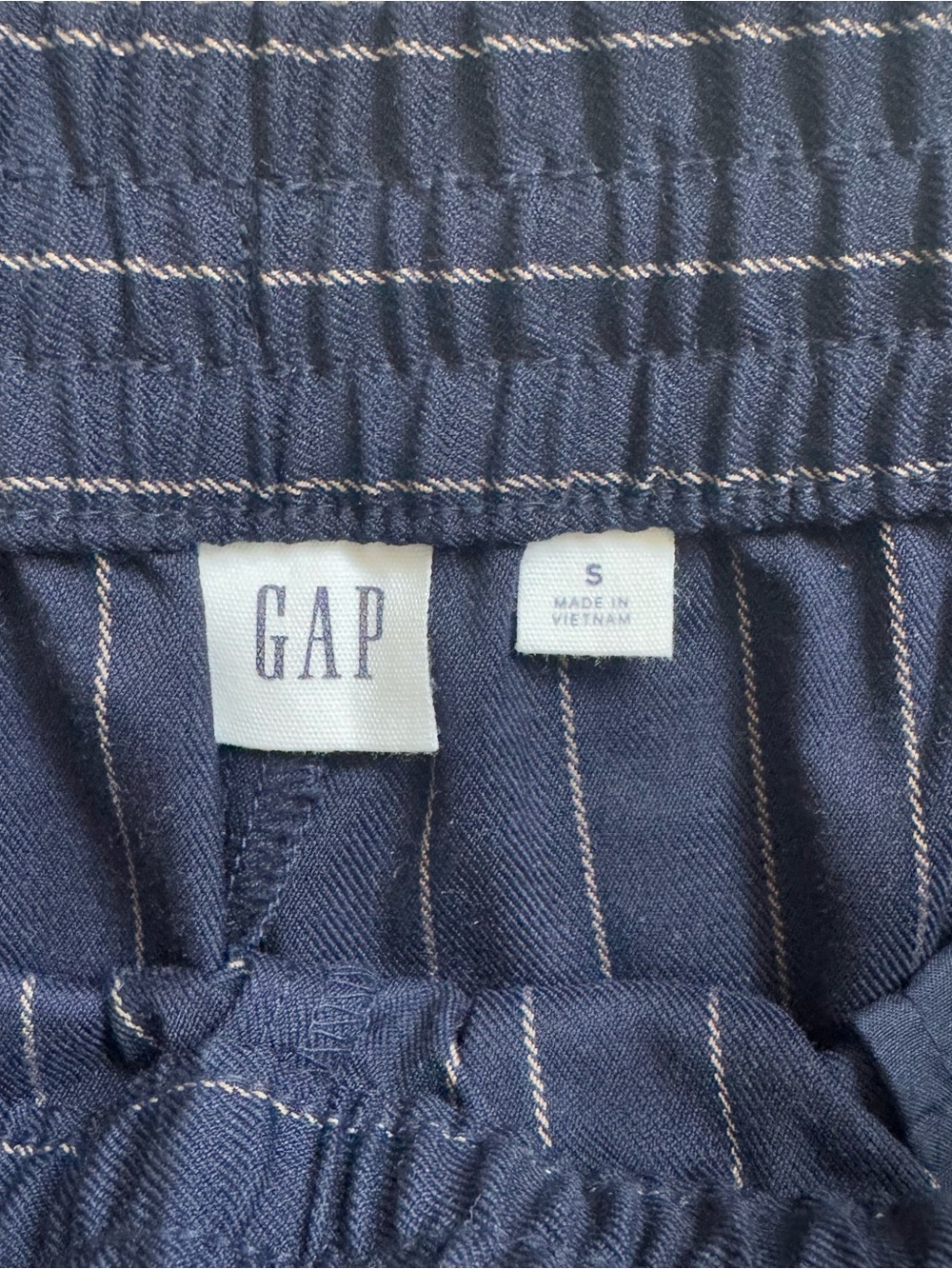 GAP Navy Blue Pinstripe Pull-On Wide Leg Pants Elastic Waist Drawstring Size S - Picture 4 of 7